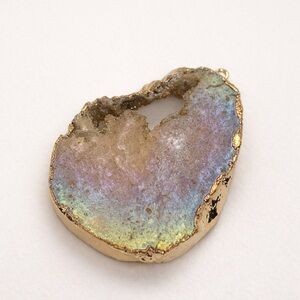 Iridescent Brown & Pink Druzy Quartz Geode Pendant | Natural Stone | Gold Tone